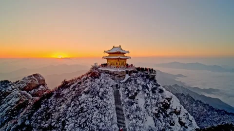 Sea Of Clouds-4K Aerial Shot Of The Laojun Mountain In Henan,China. Stock Footage 165461653
