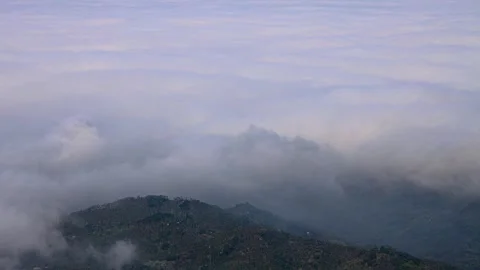 Sea of Clouds Blanketing Forested Mountain Peaks Stock Footage 340151492