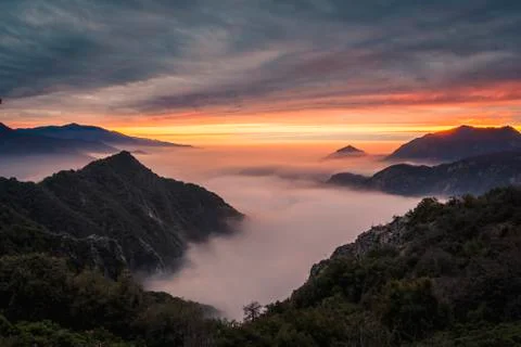 Sea of clouds during sunset Foto stock