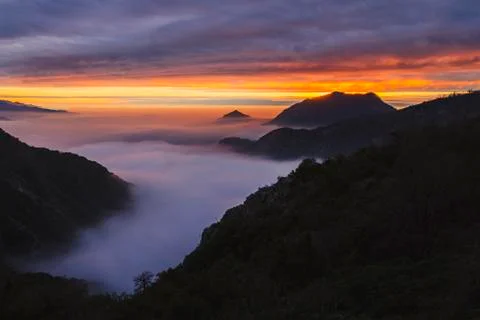 Sea of clouds during sunset at Sequoia &amp; Kings Canyon National Parks 写真素材