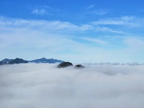 Sea of clouds at the top of mountain view point 스톡 사진