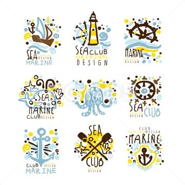 Sea club, marine club set for label design. Yacht club, sailing sports or marine Stock Illustration