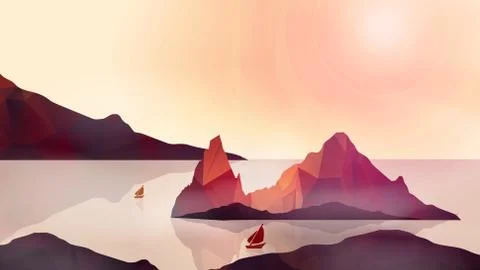 Sea Coast with and High Cliffs - Vector Illustration Stock Illustration