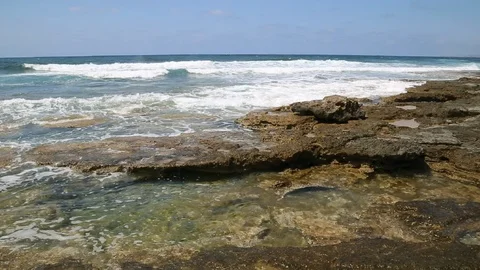 The sea coast with waves Stock Footage 92742227