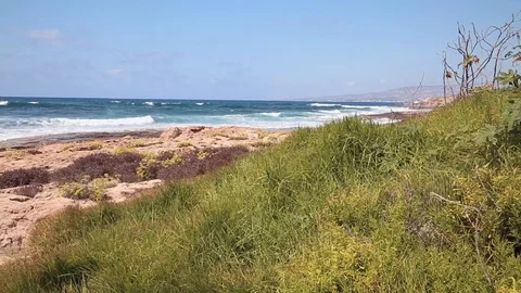 The sea coast with waves Stock Footage 92742636