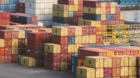 Sea container storage warehouse cargo dock. Dockyard Stock Footage 170656664