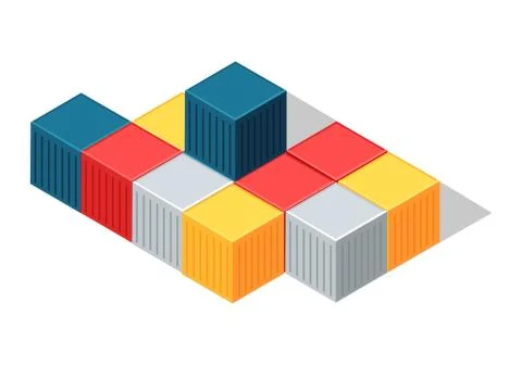 Sea Containers in Isometric Projection Vector Stock Illustration