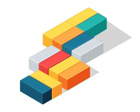 Sea Containers in Isometric Projection Vector Stock Illustration