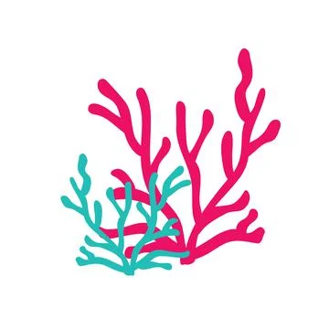 Sea corals, algae on an isolated background. A kind of underwater world. Stock Illustration