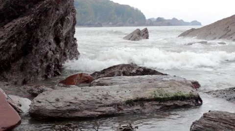 Sea crashing on rocks Stock Footage 43402553