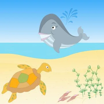 Sea creatures on a beach Stock Illustration