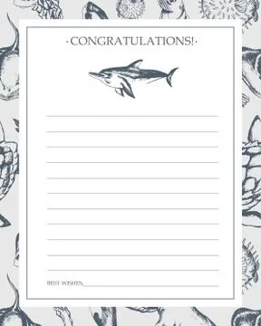 Sea Creatures - hand drawn template card. Illustrazione stock