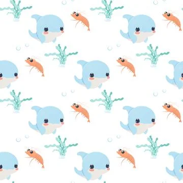 Sea creatures pattern seamless set cute vector Stock Illustration