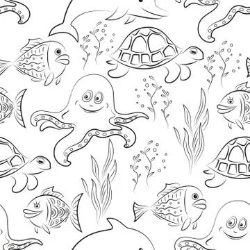 Sea Creatures Seamless Illustrazione stock