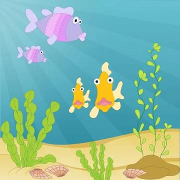 Sea creatures underwater Stock Illustration