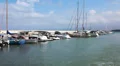 Sea cruise ship comes out of bay into the sea HD Footage