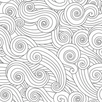 Sea curly wave seamless pattern isolated on white background Stock Illustration