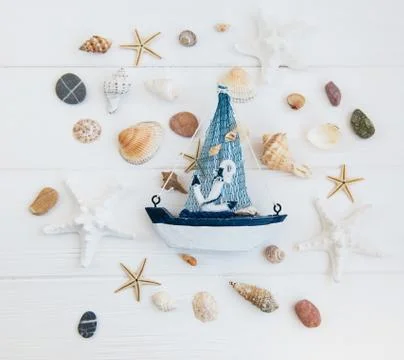 Sea decorations on a table Stock Photos