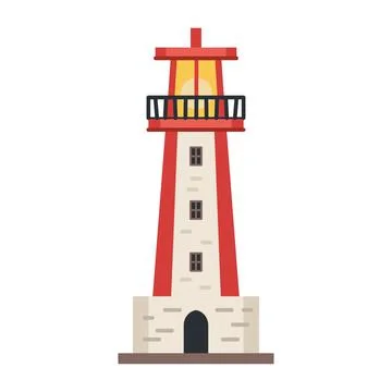 Sea detailed lighthouse icon isolated on white - vector. Beacon tower Stock Illustration