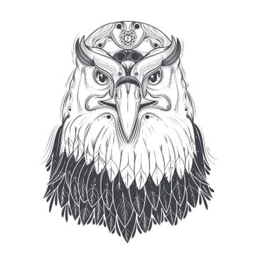 Sea eagle head with pagan runic symbols Illustrazione stock