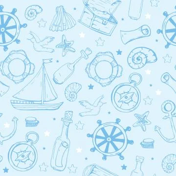 Sea elements pattern. Marine seamless background Stock Illustration