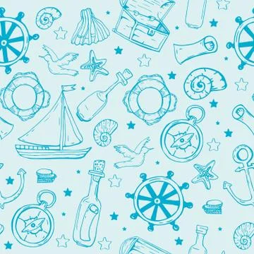 Sea elements pattern. Marine seamless background Stock Illustration
