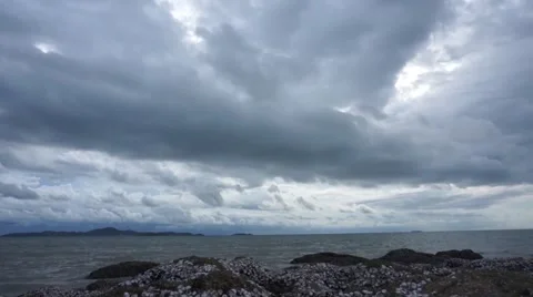 Sea, evening, dark clouds, time lapse Stock Footage 54412535