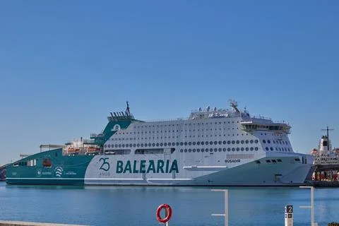 Sea ferry stands for loading in the seaport of Malaga Stock Photos