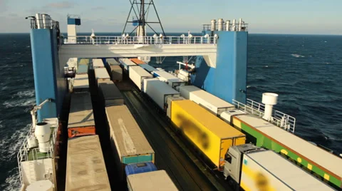 Sea Ferry transporting cargo Stock Footage 34838269