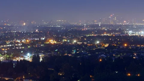 A sea of fireworks explode through the city of Los Angeles Stock Footage 119291112