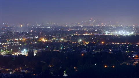 A sea of fireworks explode throughout the city of Los Angeles Stock Footage 119291779