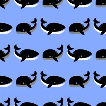 Sea Fish Pattern on Blue Background. Whale Seamless Ornament Illustrazione stock