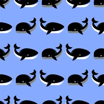 Sea Fish Pattern on Blue Background. Whale Seamless Ornament イラスト素材