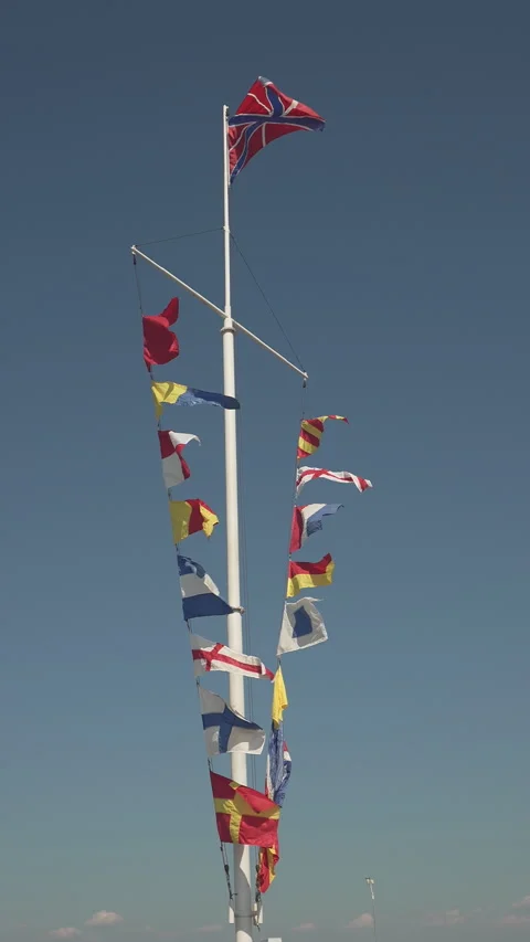 Sea Flags Тn The Wind Vídeo Stock 277364189