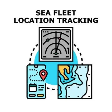 Sea fleet location tracking system concept vector Stock Illustration