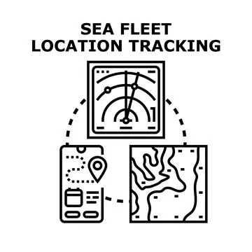 Sea fleet location tracking system concept vector Stock Illustration