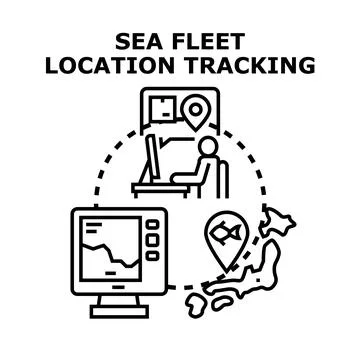 Sea fleet position tracking and navigation data concept Stock Illustration