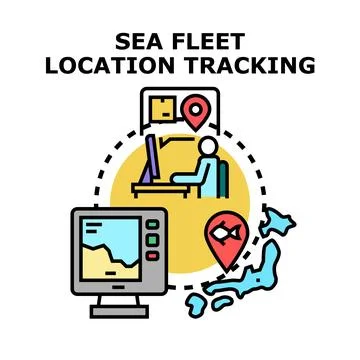 Sea fleet position tracking and navigation data concept Stock Illustration