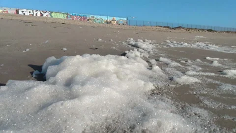 Sea Foam Blowing On Beach Stock Footage 171389823