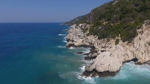 Sea Foam on the Cliffs Stock Footage 79695060