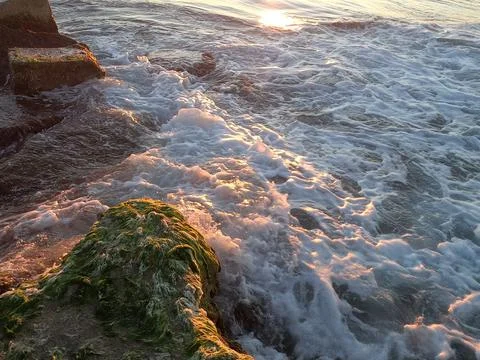 Sea foam hitting the waves Stock Photos