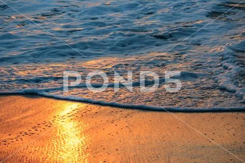 Sea foam at orange wet sand Stock Photos