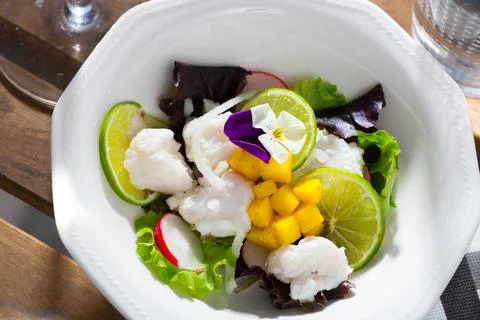 Sea food - cod ceviche with mango Stock Photos