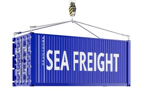 Sea freight concept with shipping container, 3d rendering Stock Illustration