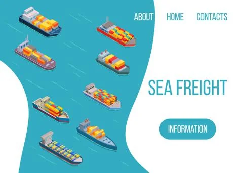 Sea freight logistics vector illustration. Ship, freight, loading with truck Ilustración de archivo