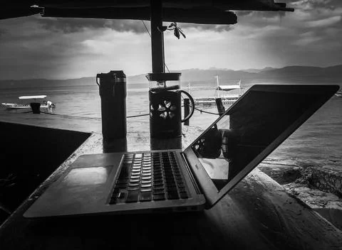 Sea front Digital Nomad Stock Photos