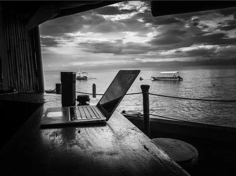 Sea Front Digital Nomad Stock Photos