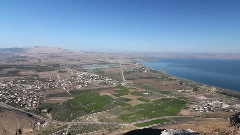 Sea of Galilee Elevated View Pan 스톡 동영상 102149346