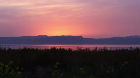 The Sea of Galilee at sunset Video stock 8977044