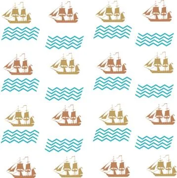 Sea geometric pattern with ships and waves Illustrazione stock